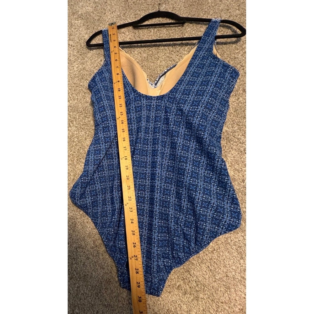 Lands End Swimsuit One Piece Womens Size 16 Blue Geometric Surplice Wrap Front - Picture 8 of 9